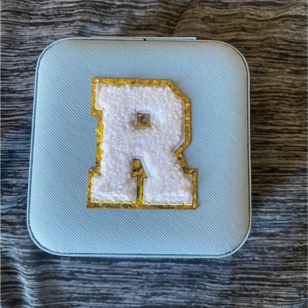 Blue Jewelry Box with Gold and White Patch